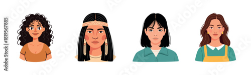Diverse female portraits: different ethnicities and styles illustrated