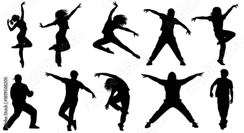 Diverse Human Silhouettes Captured in Mid-Dance Action and Expression