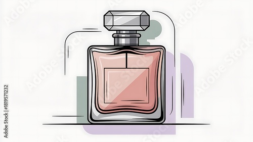 Elegant perfume bottle with pink liquid on a clean white background