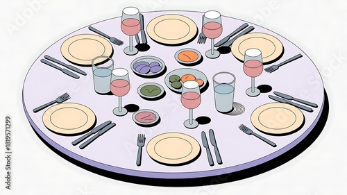 Elegant dining table setting for eight people celebration or gathering