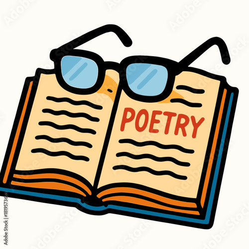 Glasses on open poetry book