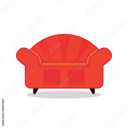 Red modern sofa with curved back and short legs on white background couch furniture