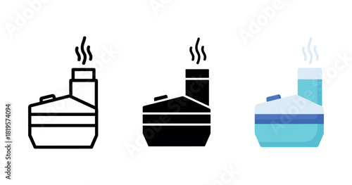 Humidifier icons: outline, solid, and colored versions in white background