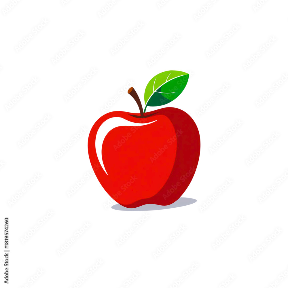 Fototapeta premium Vibrant red apple with a green leaf on a black background