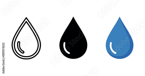 Black white blue teardrop icons on white background
