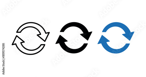 Triple arrow icons: black, white, and blue circular refresh symbols