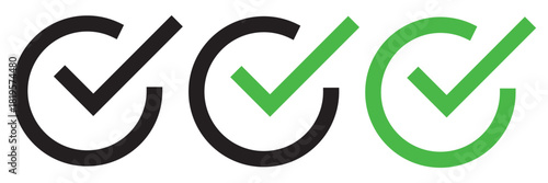 Check box icon with correct, accept checkmark icons tick box checked, check list square frame - checkbox symbol approved sign. Set of check icons in green and black. Check mark icon symbols vector. 