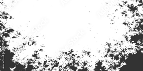 Abstract black grunge background texture with vintage border frame and subtle dirty paint splash vector illustration design