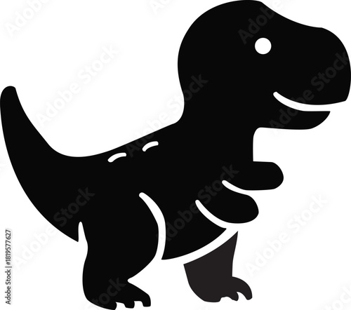 Cute Baby T-Rex Dinosaur Silhouette – Cartoon Prehistoric Dino Vector Icon