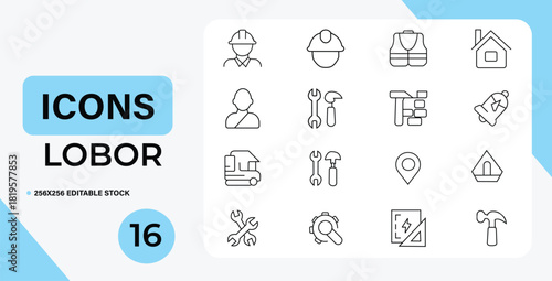 LABOR Line Icons Pack – 16 Minimal & Editable Vector Icons