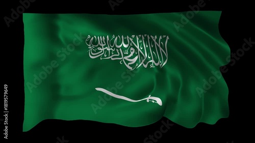 Realistic Saudi Arabia flag waving in a seamless loop with alpha channel for overlays perfect for Saudi National Day, cultural events, government celebrations, and 4K compositing