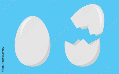 Whole and Cracked Eggshell - Illustration of a Whole Egg and a Cracked Eggshell. Ideal for Food, Cooking, or Egg-Related Designs.