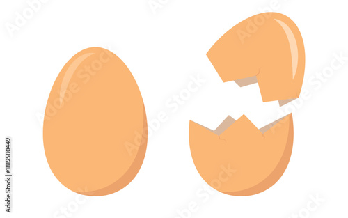 Whole and Cracked Brown Eggshell - Illustration of a Whole Egg and a Cracked Eggshell in Brown Color. Ideal for Food, Cooking, or Egg-Related Designs.