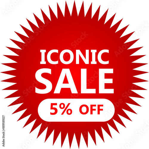 A red starburst sticker advertising an iconic sale with a 5% off discount.