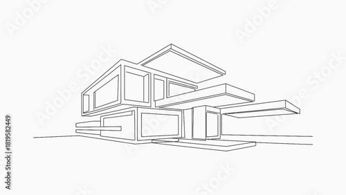 Print Modern Modular Architectural Building Sketch Vector illustration