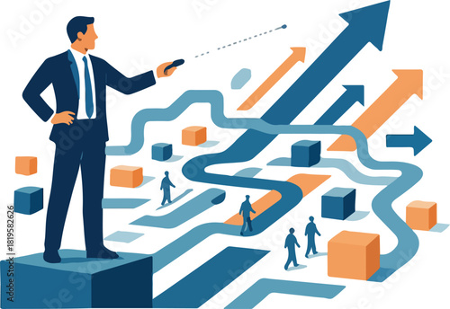 Visionary Leader Navigating Change — Strategic Guidance Vector Illustration for Business Transformation