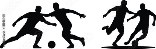 Dynamic soccer players silhouettes in action on white background