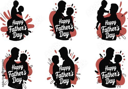 Six Father and Child Silhouettes with Happy Fathers Day Text daughter