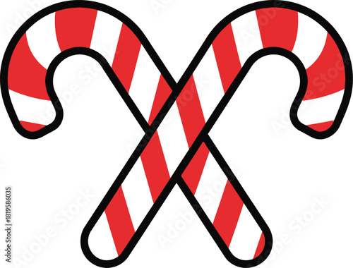 Traditional Red and White Christmas Candy Canes Crossed