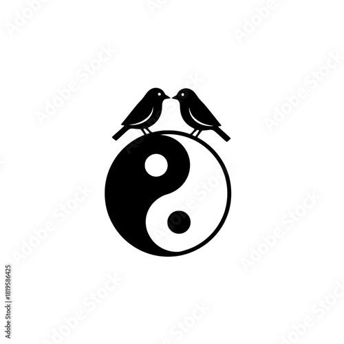 Birds forming heart on yin yang ground vector