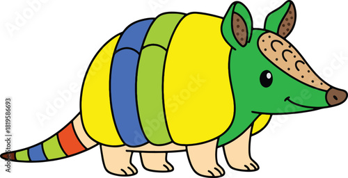Cute cartoon illustration of a small armadillo animal 