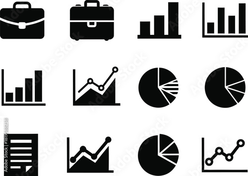 Business and finance icon set depicting reports and data analysis
