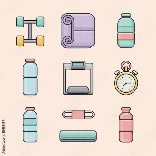Fitness & Home Workout Equipment Flat Minimal Icons