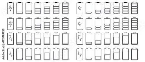 set of Battery Icon. modern style battery icon, battery level icon set.