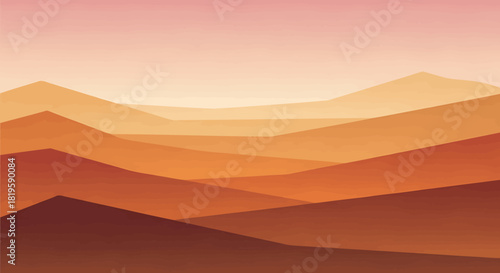 Desert mountains at sunset with warm color gradients
