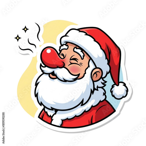 Drunk Santa Claus Cartoon Character with Big Red Nose - Funny Christmas Vector Illustration, Happy Holiday Mascot, Festive Design, Xmas Party, Isolated Sticker