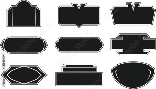 Collection of vintage style black silhouette frames and borders on white background