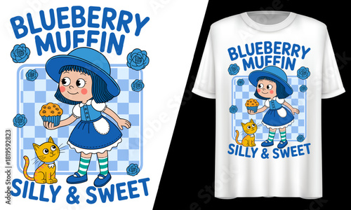Blueberry Muffin Silly and Sweet Girl, T-Shirt Design.