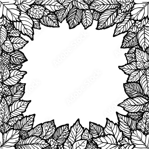 Abstract autumn frame with falling leaves—cute coloring design, kids activity