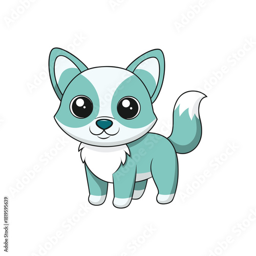 Cute cartoon arctic fox with big eyes and fluffy tail vector