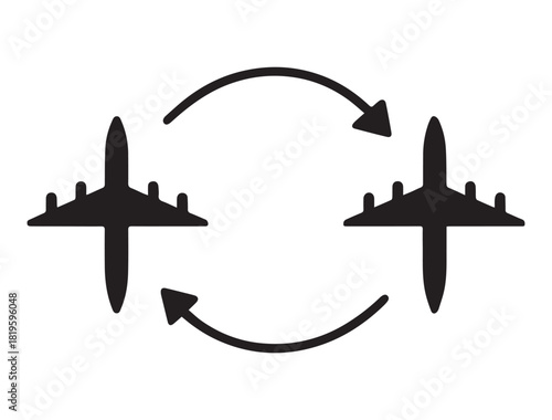 Airplanes round trip icon set.Airplane flight in one way,wayfinding sign on white background.vector illustration on white background.