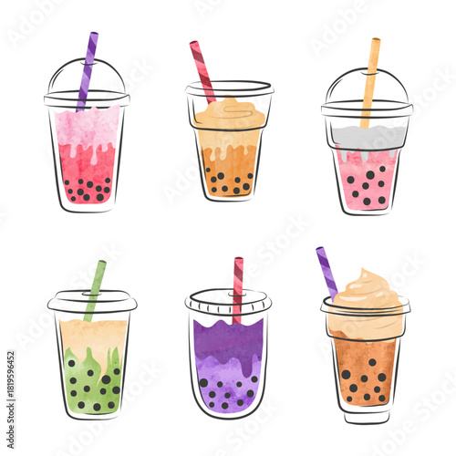 Bubble tea cup set. Vector ...