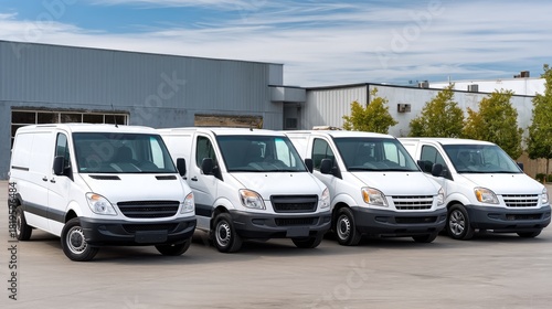 Three distinct delivery vans are parked side by side in an urban setting, featuring a range of colors and shapes under clear skies.