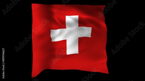 Realistic Switzerland flag waving in a seamless loop with alpha channel for overlays perfect for Swiss National Day, federal celebrations, cultural projects, and 4K compositing