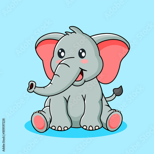 Cute Elephant Sitting Pose Vector Kawaii Design
