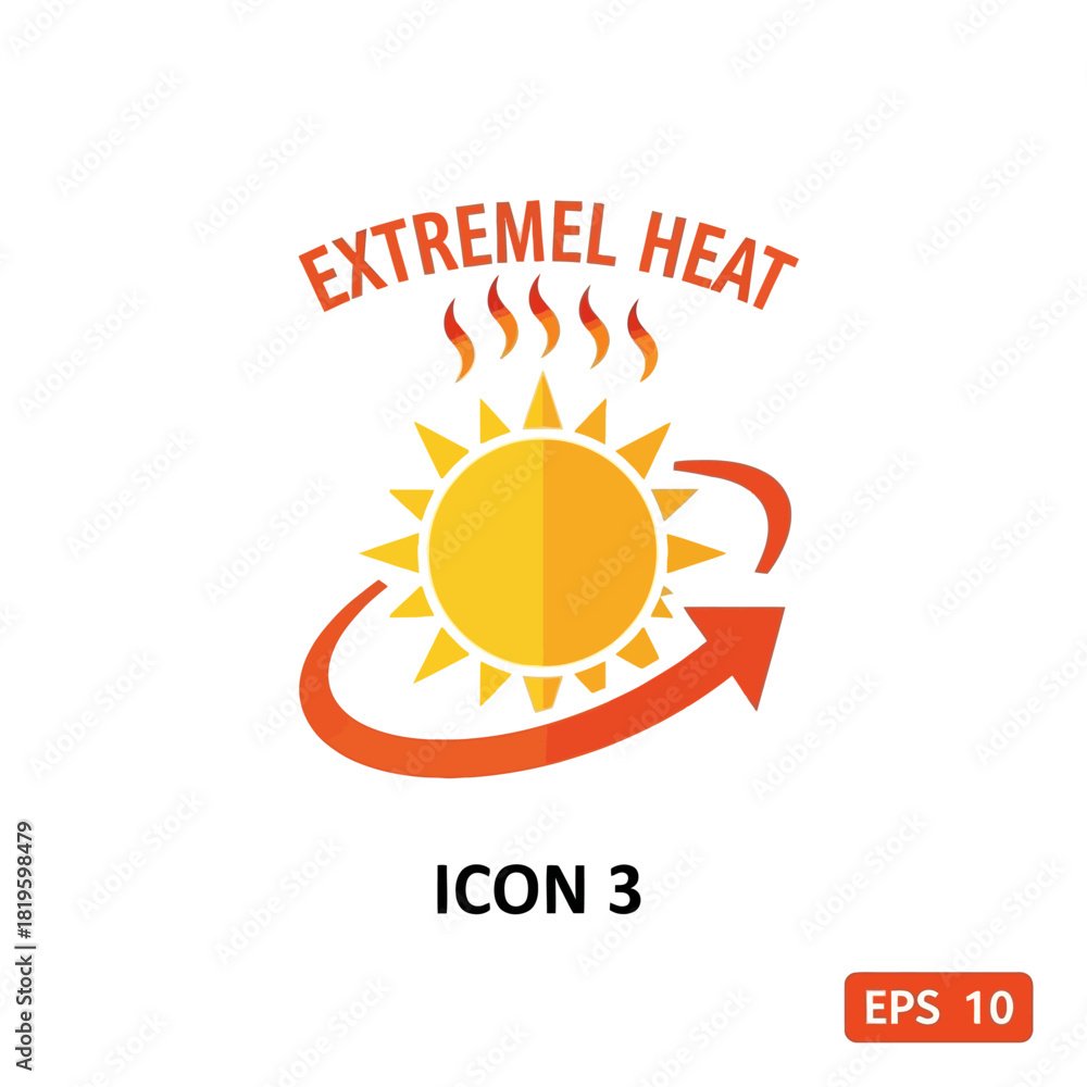 Naklejka premium Extreme heat warning symbol with sun and circular arrow.