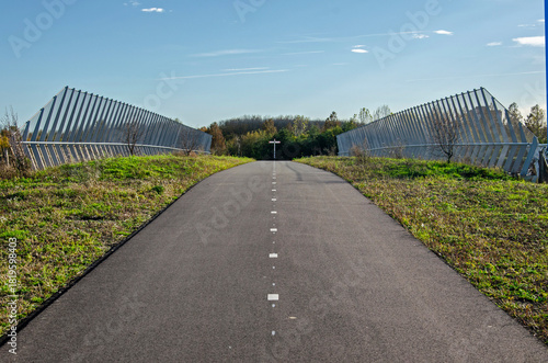 Rotterdam, The Netherlands, November 5, 2025: bicycle path combined with eco passage across the new section of the A16 motorway