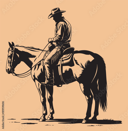 Cowboy on horse vector silhouette drawing western rider equestrian rodeo design