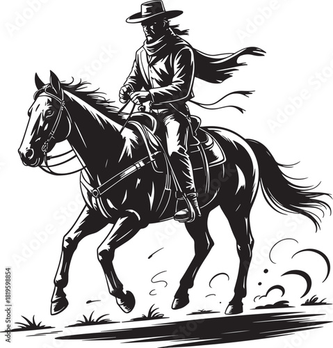 Cowboy rider on galloping horse western wild west rodeo rancher equestrian adventure