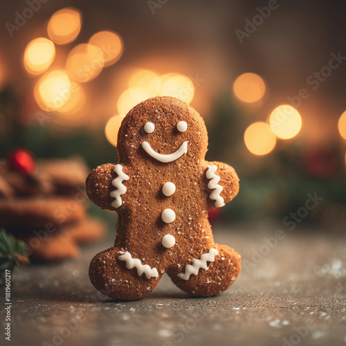 Wallpaper Mural Gingerbread man cookie decorated with icing on festive background   Torontodigital.ca