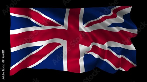 Realistic UK flag waving in a seamless loop with alpha channel for overlays perfect for UK National Day, patriotic events, government celebrations, cultural projects, and 4K compositing