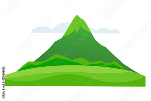 Green mountain with clouds