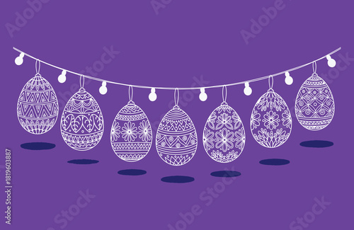 Decorative Easter Eggs Hanging on a String of Lights