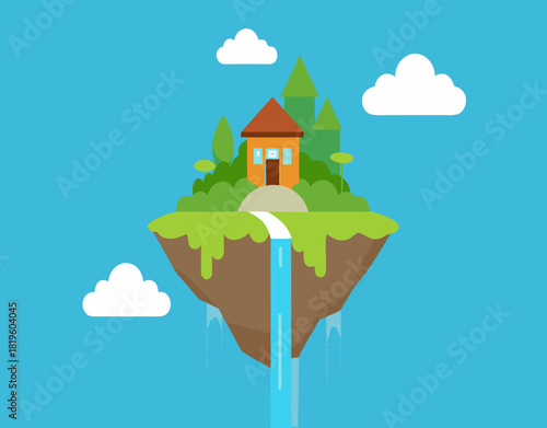 Floating island with house