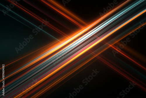 Colorful light beams intersecting in a dark space