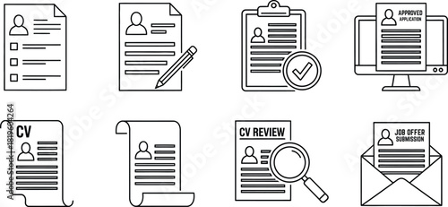 Resume and cv outline icons set job application theme